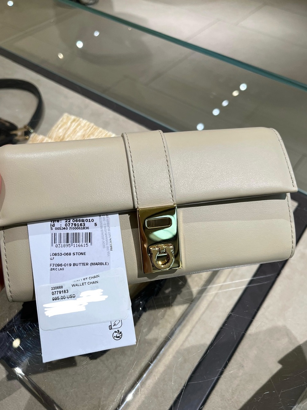 $995 Salvatore Ferragamo Hug Wallet Chain - Stone - Picture 12 of 12